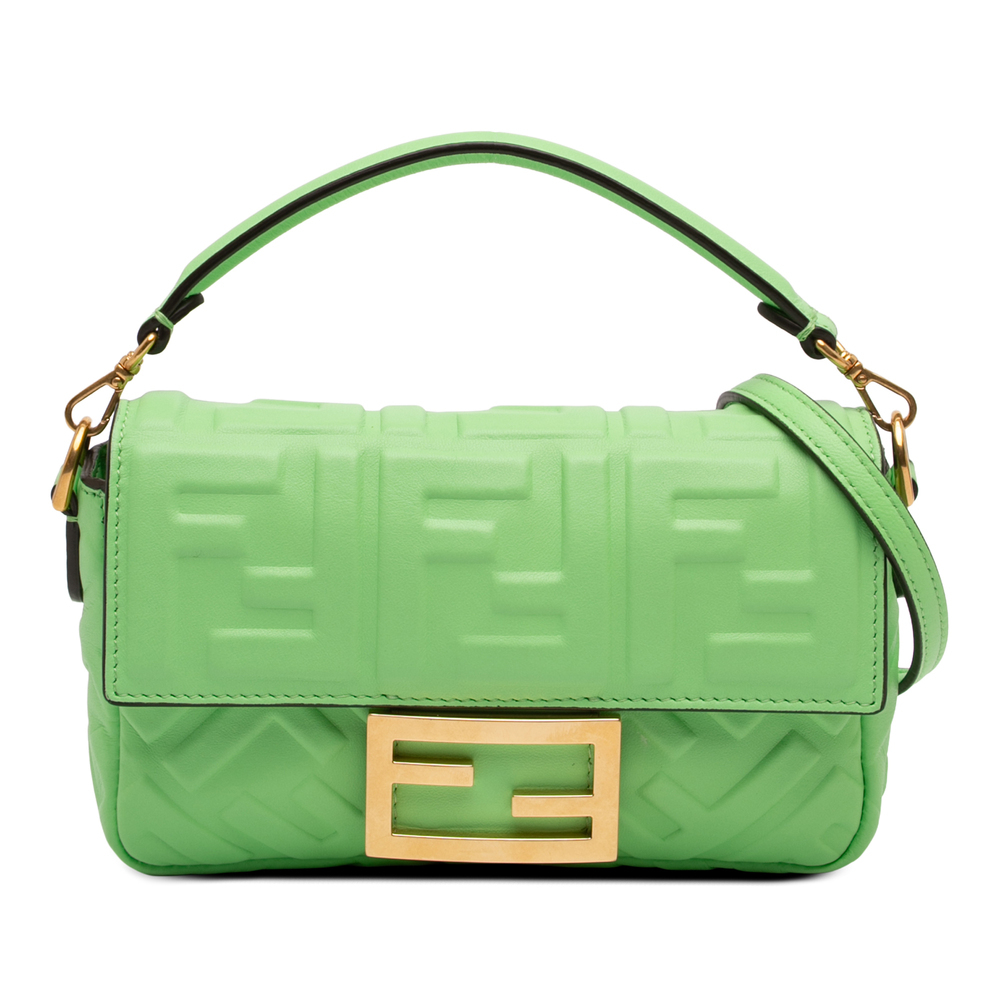 Pre-Loved Fendi Mini Zucca Embossed Leather Baguette Satchel